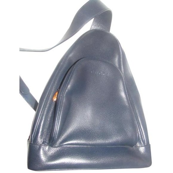 Gucci Vintage Bamboo Line Triangular Navy Blue Leather Backpack - Picture 1 of 12